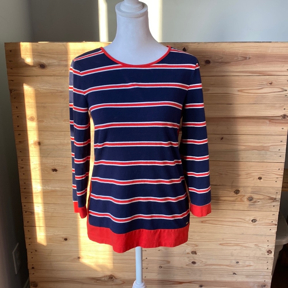 Tommy Hilfiger Red White and blue stretchy crew neck 3/4 length shirt